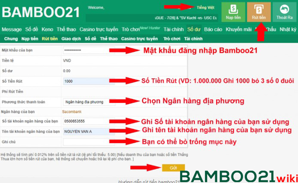 Các bước rút tiền nhà cái Bamboo21